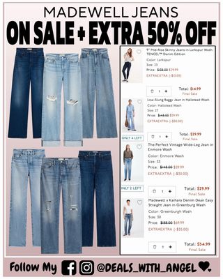 Comment “Send” and I will dm you the 🔗 

Huge discount on Madewell jeans with styles up to 70% off. An extra 50% off applies with code EXTRAEXTRA and the price updates at checkout. Over 150 styles are included with a wide range of fits and washes.

➡️ https://go.sylikes.com/faro9dbqKpMs

Please double tap before you go
Find the deal in my BIO @couponbro
👉🏼Links are affiliated AD

Ty: @deals_with_angel 💫

@brosaves #DenimDeals #Madewell #JeansSale #StyleFinds #SaleAlert