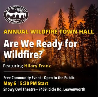 Annual Wildfire Town Hall

Join the Chumstick Wildfire Stewardship Coalition for an important evening of wildfire resilience in North Central Washington.

🎤 Featuring keynote speaker Hilary Franz
Former Washington Public Lands Commissioner & current CEO of American Forests

📅 Wednesday, May 6
📍 Snowy Owl Theatre – 7409 Icicle Rd, Leavenworth
🕠 5:30 PM – Happy Hour + Partner Booths
🕡 6:30 PM – Keynote Presentation
🕢 7:45 PM – Panel Discussion with federal, state & local partners

Wildfire preparedness impacts all of us. This evening brings together community members and partners to discuss the challenges facing our forests—and what we can do together to build resilience for the future.

Learn more: https://www.chumstickcoalition.org/events/3249/

Paid for by Chumstick Wildfire Stewardship Coalition