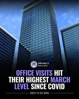 People are going back to the office. March 2026 was the busiest since the pandemic began.

Miami and NYC are within 10% of pre-pandemic levels. And the West Coast - the biggest laggard since COVID - is finally moving. LA up 16.6%. San Francisco up 15.4%.

Still 26.5% below 2019 overall. But a year ago that gap was 34%. The direction is clear.

Stricter RTO mandates are doing their job. More are coming later this year.

👉 Tap the link in bio to subscribe to CRE Daily for more timely news, trends, and transactions in commercial real estate.

#commercialrealestate #realestatenews