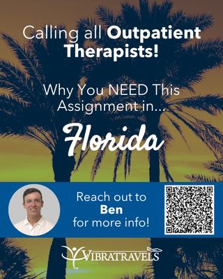 Calling all Outpatient Therapists ☀️🌴

Ready for your next adventure in Florida? This assignment is the perfect mix of career growth and sunshine-filled days. ✨

From gaining valuable experience to enjoying everything the coast has to offer, this is an opportunity you don’t want to miss.

Connect with Ben to learn more and take the next step in your journey! 🤝

#OutpatientTherapist #TravelTherapy #VibraTravels #HealthcareCareers #FloridaJobs