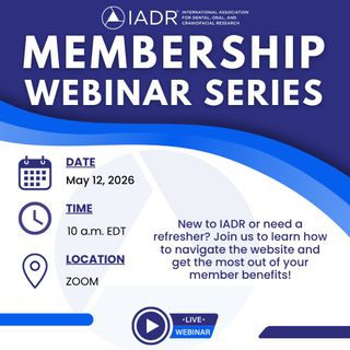 Ready to make the most of your membership? Join us for the second session in our Membership Webinar Series!

Inside IADR: How Members Can Get Involved
📅 May 12, 2026 
⏱️ 10 a.m. EDT
🔗https://ow.ly/XYHo50YTecf

#MembershipWebinar #IADR #MemberBenefits