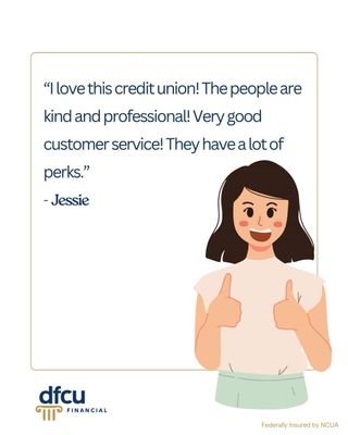 Banking shouldn’t feel transactional.

Most people don’t switch financial institutions because of rates. They leave because they don’t feel valued.

Real Member Review: “I love this credit union! The people are kind and professional! Very good customer service! They have a lot of perks.” - Jessie

That’s the difference of a member‑focused credit union. Real people, real support, and benefits that actually matter.

👉 Visit the link in our bio to become a DFCU Financial member and experience it for yourself.