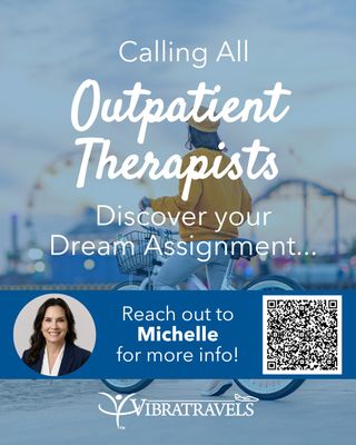 This week’s hot opportunity is… Outpatient Therapy roles across the U.S.! 🇺🇸💙

We’re looking for dedicated PTs, OTs or COTAs ready for rewarding outpatient assignments in a variety of settings nationwide. With so many openings available, there’s flexibility to find the perfect fit for your lifestyle and career goals. 🏥✨

Enjoy flexible scheduling options, including:
✨ 4x10s
✨ 5x8s

Build your career, expand your experience, and enjoy the flexibility you deserve ❤️

👉 Ready to explore what’s next? Visit www.vibratravels.com to check out current opportunities ✈️

#HotMarketWednesday #TravelPT #OutpatientPT #PhysicalTherapyJobs #AlliedHealth #HealthcareCareers #TravelHealthcare #VibraTravels #NowHiring