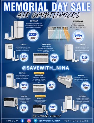 🛍️Comment “Me” and I’ll send you the direct link to shop 

🔥 MEMORIAL DAY SALE ALERT 🔥

Cool down for LESS ❄️🛒 
Portable & window air conditioners on SALE now at Lowe’s! 💙

✨ Prices starting at just $209 
✨ Huge savings on COWSAR, Frigidaire & more 
✨ Perfect timing before summer heat hits ☀️

🏃‍♀️ Don’t wait — these deals may sell out FAST!
https://shoplowes.me/3RgQRqb

#MemorialDaySale #AirConditionerDeals #LowesFinds #SummerDeals #HomeDeals