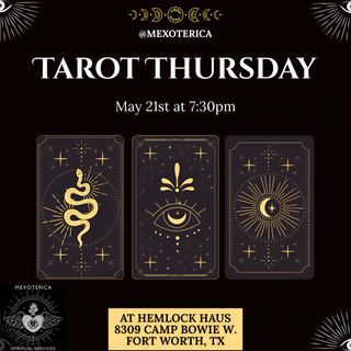 ✨🃏Join me NEXT Thursday 5/21 at Hemlock Haus in Fort Worth for Tarot Thursday my FREE monthly Tarot meetup!

🔮I will share tips and tricks and all things Tarot! You will also have a chance to practice reading and being read for. No experience? No problem! This meetup is for EVERYONE regardless of experience level. Please bring your own deck, or feel free to purchase one in shop, a journal or notebook and something to write with for any notes you’d like to take. 

🔮Come join the fun and connect with like minded people and let’s get witchy! 

🔔Also, afterwards we’re going to grab a bite to eat and hangout for anyone who wants to join. 😎

-Oz 🃏✨
•
•
•
#mexoterica #hemlockhaus #tarot #thursday #community