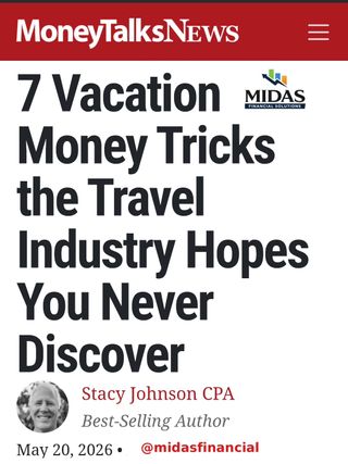 7 Vacation Money Tricks the Travel Industry Hopes You Never Discover 🤫

Flight attendants, hotel clerks, and rental agents watch tourists overpay every day. Steal their playbook before your next trip.

Americans are getting fleeced on vacation. 😩

The typical American vacation now totals $7,249, per a 2025 survey from travel insurance marketplace Squaremouth. 

Hotels run hundreds nightly in most major cities. Domestic flights are getting more expensive. 

And those are just the headline numbers — they don’t include the dozens of small bleeds tourists barely notice. ✈️

Stacy Johnson CPA has been writing about money for more than 35 years, and he can tell you who knows how to really save on travel: the people who work in it. 

Flight attendants, hotel front-desk staff, rental agents, and concierges watch the same mistakes happen day after day. 🫣

They’ve got a playbook. Here are seven of their best moves.

Visit 🔗 https://tinyurl.com/vacationmoneytricks or link in bio to get the full scoop!

#traveltips #vacationvibes #flighthacks #moneysaver