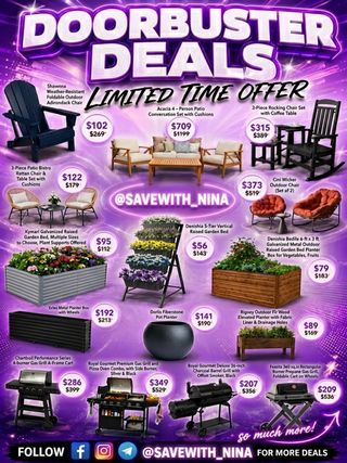🛍️Comment “Me” and I’ll send you the direct link to shop

🔥 WAYFAIR DOORBUSTER DEALS ARE LIVE 🔥

Patio sets, grills, outdoor chairs, raised garden beds & SO much more on sale 🌿🪴🔥

✨ Up to 60% OFF
✨ Memorial Day Doorbusters
✨ Limited time deals
✨ Outdoor furniture starting at just $42
✨ Garden beds & planters under $100

These deals are going FAST 👀

🛒 Shop before prices go back up!
https://creatorlink.shop/4tM9Y93

Follow for more daily deals & hidden finds 💜
Facebook • Instagram • Telegram: @savewith_nina 

#Wayfair #DoorbusterDeals #MemorialDaySale #PatioDeals #OutdoorFurniture