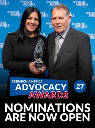 Do you know an ✨ exceptional ✨ research advocate?
 
Nominations are now open for Research!America’s 2027 Advocacy Awards! 🏆
Honor outstanding advocates for medical, health, and scientific research by submitting your nominations today.
 
👉 Explore the list of available awards and learn more about nominations on our website. Link in bio.
 
📆 All nominations must be submitted no later than Friday, July 17, 2026. 
 
#RAAwards #Research #Advocacy #HealthResearch