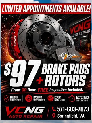 Springfield, Virginia, and surrounding areas, STOP scrolling! 🛑

Don’t wait until your brakes start squealing! 🚨

For a limited time, get brake pads + rotors for just $97 and drive with confidence. 👨🏽‍🔧

V.C.N.G Auto Repair offers 👇🏽
✅ Free Barke Inspections 
✅ Premium Quality Parts
✅ Expert Installation
✅ Fast, Reliable Service

Visit 🔗 https://go.lillink.click/vcngautorepair or our link in bio to learn more!

#brakepads #brakeservice #autorepair #fairfaxcounty