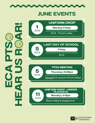 🦁 ECA PTSO – Hear Me ROAR! | June Edition 🦁

Be sure to mark your calendars and stay in the loop! Thank you for your continued support of our students, staff, and school community 💚

👕 Uniform Donation Drive

Families are invited to donate gently used uniforms during our Uniform Donation Drive from June 1–5, 2026. Donation bins will be located in the front lobby.

🔄 Uniform Swap 

June 11, 2026 | 4:00–6:00 PM

Combined with the incoming kindergarten playdate
Back lobby near the upper school car line

🔗 Links:

Uniform Swap: https://m.signupgenius.com/#!/showSignUp/10C084FA9A92DA5F8C16-64076745-uniform?useFullSite=false

PTSO meeting [June]: https://meet.google.com/vxq-uppf-vhs

Shelf Squad Volunteers: http://signupgenius.com/go/10C084FA9A92DA5F8C16-61619992-library

📲 Stay connected with us!

FB: https://www.facebook.com/share/1APq5qCfVi/?mibextid=wwXIfr

IG: @excelsiorptso

Website: campsite.bio/excelsiorptso

—————————

🦁 ECA PTSO - ¡Escúchame RUGIR! | Edición de junio 🦁

¡Asegúrense de marcar sus calendarios y mantenerse al tanto! Gracias por su continuo apoyo a nuestros estudiantes, personal y comunidad escolar 💚

👕 Campaña de donación de uniformes

Se invita a las familias a donar uniformes usados suavemente durante nuestra campaña de donación de uniformes del 1 al 5 de junio de 2026. Los contenedores de donaciones se ubicarán en el vestíbulo principal.

🔄 Intercambio de uniformes

11 de junio de 2026 | 4:00–6:00 p. m.

Combinado con la próxima fecha de juego del jardín de infantes

Vestíbulo trasero cerca de la línea de coches de la escuela superior

🔗 Enlaces:

Intercambio de uniformes: https://m.signupgenius.com/#! /showSignUp/10C084FA9A92DA5F8C16-64076745-¿uniforme? useFullSite=falso

Reunión de PTSO [junio]: https://meet.google.com/vxq-uppf-vhs

Voluntarios de Shelf Squad: http://signupgenius.com/go/10C084FA9A92DA5F8C16-61619992-library

📲 ¡Mantente conectado con nosotros!

FB: https://www.facebook.com/share/1APq5qCfVi/? Mibextid=wwXIfr

IG: @excelsiorptso

Sitio web: campsite.bio/excelsiorptso