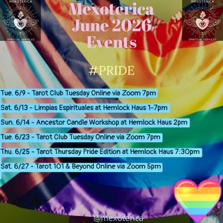 ✨🏳️‍🌈🏳️‍⚧️June Events, Classes, & Workshops🏳️‍⚧️🏳️‍🌈✨

I will post my reading schedule weekly so you know where I’ll be 🔮🃏

Can’t make it to the shop? No worries, I also offer virtual readings and in-home services in DFW (send DM for more info). ✉️

I hope to see soon! Have a blessed and magickal month of June! 🏳️‍🌈🏳️‍⚧️✨
•
•
•
#mexoterica #june #pride #tarot #events