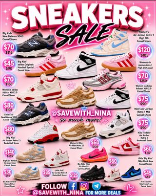 ✨🛍️Comment “Sale” and I’ll send you the direct link to shop 

👟🔥 SNEAKER SALE ALERT! 🔥👟

Nike, Jordan, adidas, New Balance & more on sale! 🙌

💖 Deals starting at just $30
💖 Popular styles up to 60% OFF
💖 Kids, women’s & men’s sneakers available

Run before your size is gone! 🏃‍♀️💨

📍Save this post
❤️ Share with a sneaker lover
Link https://go.sylikes.com/faFmFLZrdOys

#SneakerDeals #NikeDeals #JordanDeals #AdidasDeals #NewBalance
