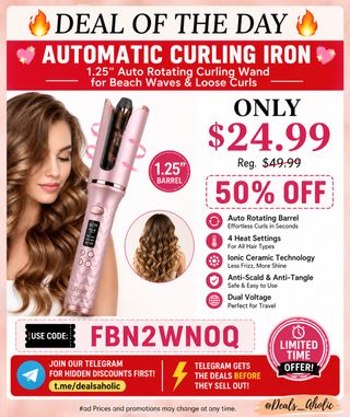Another great deal on this 🔥 DEAL OF THE DAY 🔥

💖 Get Salon-Style Curls at Home! 💖

Automatic Curling Iron – 1.25” Auto Rotating Curling Wand for Beautiful Beach Waves & Loose Curls ✨

✅ Auto Rotating Barrel
✅ 4 Heat Settings
✅ Ionic Ceramic Technology
✅ Anti-Scald & Anti-Tangle Design
✅ Dual Voltage for Travel
✅ Gorgeous Pink Design

💰 50% OFF

🎟️ Code: FBN2WNOQ

⏰ Limited-Time Deal – Don’t Miss Out!

Shop this deal by  clicking on the cart in the picture or find it in my BIo or simple comment Link and i will send it to you ! #amazondeals

https://amzn.to/4oiFTwX
 
🔥 Join our Telegram for hidden discounts first: t.me/dealsaholic

⚡ Telegram gets the deals before they sell out

#ad Prices and promotions may change at any time.