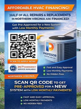 🔥 HVAC repair or replacement doesn't have to break the bank.

Get pre-approved for a new heating & cooling system with affordable monthly payments.

✅ Fast approval
✅ Low monthly payments
✅ No hidden fees
✅ Emergency service available

📲 Scan the QR code to get started today!

Visit 🔗 https://tinyurl.com/professorhvac or link in bio to learn more!

#hvac #hvacservice #hvacrepair #hvacreplacement