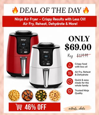 🔥 WALMART DEAL ALERT! 🔥

Upgrade your kitchen with this Ninja Air Fryer for just $69! 🍟🍗

✅ Crispy food with less oil
✅ Air Fry, Reheat & Dehydrate
✅ Quick and easy meals for the whole family

🏃‍♀️ At this price, it won’t last long!

🛒 Grab yours by clicking cart in the photo, or it is linked in my bio
https://walmrt.us/4xg6LS2

🔥 Join our Telegram for hidden discounts first: t.me/dealsaholic

⚡ Telegram gets the deals before they sell out

#ad #WalmartDeals #NinjaAirFryer #KitchenDeals #AirFryer