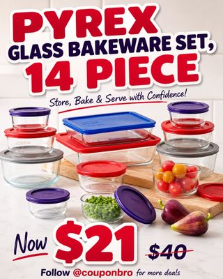 Comment “Send” and I will send you the 🔗

Pyrex Simply Store Glass Bakeware Set, 14 Piece now $21 Reg. $40! 🏃 💨💨🔥

👉🏼Find the deal in my BIO @couponbro or type into your browser https://walmrt.us/4ehHCOr 🛒
👉🏼Links are affiliated AD 

#couponbro #walmartfinds #homekitchen #kitchen