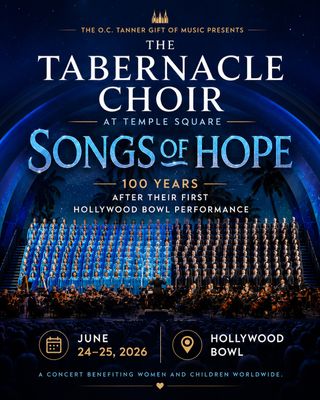 🎶 Experience a historic night of music, hope, and community.

Exactly 100 years after their first Hollywood Bowl performance, the Tabernacle Choir and Orchestra at Temple Square return to the iconic stage for the Songs of Hope Benefit Concert.

This inspiring event will feature special guests including Donny Osmond, David Foster, Katharine McPhee, and the Bonner Family, while supporting a cause that reaches far beyond the concert stage.

💛 100% of ticket revenue will benefit global charities serving women and children, and The Church of Jesus Christ of Latter-day Saints will match ticket sales dollar-for-dollar.

The best part? You don’t have to travel to California to be part of this historic event.

🎥 Join a local Watch Party and experience this unforgettable evening with family, friends, and neighbors.

📍 Find a Watch Party near you:
TCWatchParty.com

Who would you invite to attend with you? 👇

#songsofhope #tabernaclechoir #sacredmusic #communityevent #hollywoodbowl