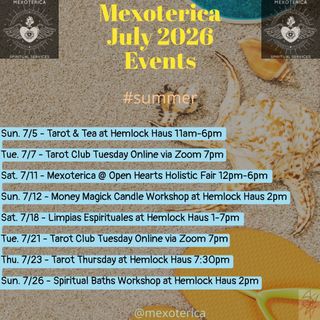✨☀️🏖️ July Events, Classes, & Workshops🏖️☀️✨

I will post my reading schedule weekly so you know where I’ll be 🔮🃏

Can’t make it to the shop? No worries, I also offer virtual readings and in-home services in DFW (send DM for more info). ✉️

I hope to see soon! Have a blessed and magickal month of July! ☀️✨

-Oz 🪬
•
•
•
#mexoterica #tarot #july #events #fortworth