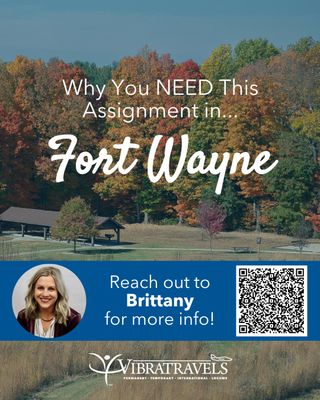 This week’s hot opportunity is in… Fort Wayne, Indiana! 💙🌳

We’re looking for passionate healthcare professionals ready to join a rehabilitation hospital where every day is an opportunity to help patients regain independence and achieve meaningful milestones. 🏥✨

Fort Wayne offers the perfect mix of small-town charm and big-city amenities. Explore beautiful parks and trails, enjoy a thriving arts and dining scene, catch a TinCaps baseball game, or spend the weekend discovering local festivals and family-friendly attractions. Whether you're looking for adventure or a slower pace, Fort Wayne has something for everyone. 🌆🌿

👉 Ready to explore what's next? Connect with Brittany and check out opportunities at www.vibratravels.com ✈️

#HotMarketWednesday #Rehabilitation #RehabHospital #TravelHealthcare #HealthcareJobs #HealthcareCareers #IndianaJobs #FortWayneIN #VibraTravels #NowHiring