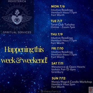 Checkout what I’ll be offering this week! ✨

I hope to see you soon! 👀

-Oz 🪬
•
•
•
#mexoterica #hemlockhaus #tarot #reading #fortworth