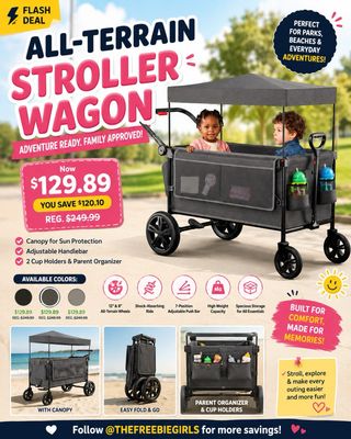 Comment SHOP for the direct link 💌

🚨 This stroller wagon is almost 50% off—perfect for busy family adventures!

The SACVON all-terrain stroller wagon features a protective canopy, adjustable handlebar, parent organizer, cup holders, spacious storage, and shock-absorbing wheels for smoother outings. Great for parks, beaches, vacations, and everyday walks with little ones.

Now $129.89 — Reg. $249.99. You save $120.10!

How to shop 👇

🚨 Comment SHOP for the direct link 💌
🚨 Screenshot this post & copy/paste the link in browser Ad : https://walmrt.us/4yHFybY
🚨 Link also available in bio ✨ @thefreebiegirls

Follow @THEFREEBIEGIRLS for more savings!

[stroller wagon deal, toddler wagon stroller, all terrain stroller wagon, stroller wagon with canopy, kids wagon on sale, baby gear deals, Walmart stroller deal, family travel essentials, beach wagon for toddlers, foldable stroller wagon, stroller wagon clearance, parent organizer stroller]
LinkDM *191*