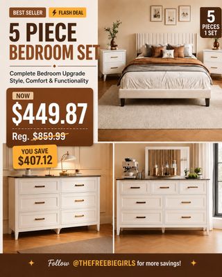 Comment SHOP for the direct link 💌

✨ A complete bedroom makeover in one coordinated set!

This 5-piece bedroom furniture set includes a queen bed with an upholstered headboard, two nightstands, a dresser, and a matching mirror. The warm white finish, modern lines, and spacious storage make it an easy upgrade for a cozy, polished bedroom.

Now $449.87 — Reg. $856.99. You save $407.12!

How to shop 👇

🚨 Comment SHOP for the direct link 💌

🚨 Screenshot this post & copy/paste the link in browser (Ad):https://walmrt.us/45iKdDv

🚨 Link also available in bio ✨

Follow @THEFREEBIEGIRLS for more savings!

[5 piece bedroom set, queen bedroom furniture set, bedroom set with dresser, bedroom set with nightstands, queen bed with headboard, white bedroom furniture, modern bedroom set, complete bedroom furniture set, bedroom makeover deal, dresser and mirror set, affordable bedroom furniture, Walmart furniture deals, bedroom storage furniture, coordinated bedroom set, home furniture sale, bedroom furniture clearance]
LinkDM *192*