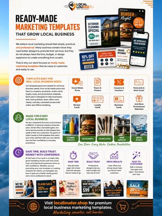 🛑 Stop wasting hours trying to create marketing graphics from scratch.

Your business deserves professional marketing that looks polished, builds trust, and helps you stand out—without hiring a designer for every promotion.

At Local Louder Shop, you'll find ready-made, easy-to-customize templates designed specifically for local businesses, including:

✅ Social Media Posts
✅ Flyers & Posters
✅ Coupons & Vouchers
✅ Loyalty Cards
✅ Review Cards
✅ Business Cards
✅ Postcards & Rack Cards
✅ So much more!

Whether you own a restaurant, cleaning company, salon, dental office, home service business, or another local business, we have templates built with your industry in mind.

✨ Save Time
✨ Build Trust
✨ Drive More Customers
✨ Customize in Minutes

🎯 Browse the collection today! Visit 🔗 https://ocallouder.shop 🚀 Marketing smarter, not harder. 💼🔥

#localbusinesses #localbusinessmarketing #marketingstrategy #socialmediamarketing