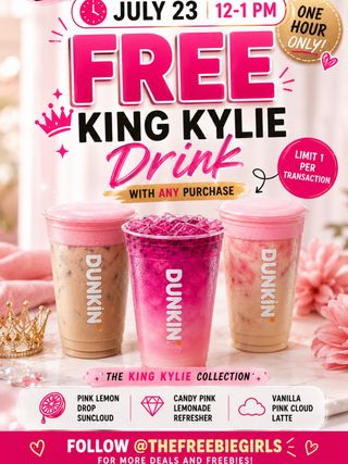 Comment DRINK for the direct link 💌

💖 Pink drinks, one sweet deal! If you’re heading to Dunkin’, don’t miss this limited-time King Kylie offer.

🥤 Buy any qualifying item and get a FREE Medium King Kylie Drink!

✨ Available July 23 from 12 PM–1 PM (local time)
📍 Participating Dunkin’ locations only.
⚠️ Limit 1 free drink per transaction. While supplies last.

How to shop 👇

🚨 Comment DRINK for the direct link 💌
🚨 Screenshot this post & copy/paste the link in browser
https://news.dunkindonuts.com/news/dunkin-new-menu-july-2026
🚨 Link also available in bio ✨ @THEFREEBIEGIRLS

Follow @THEFREEBIEGIRLS for more deals and freebies!

[Dunkin deal, Dunkin free drink, King Kylie Collection, King Kylie Drink, Dunkin July 23, free Dunkin refresher, Dunkin latte, Dunkin lemonade, Dunkin offers, Dunkin promo, free drink with purchase, Dunkin rewards, limited time deal, food freebies, restaurant deals]