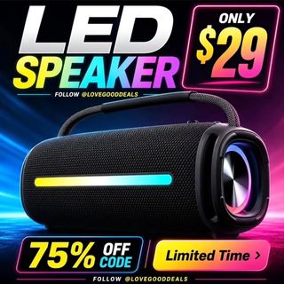 Portable Bluetooth Speaker, Outdoor Waterproof Wireless Speaker with Colorful Flashing Lights, 20W Super Bass, TWS Pairing Suitable for Outdoor
Original price: $119.96
Discount price: $29.99
Discount: 75% Code
Discount code: MO2IXPNN 
https://amzn.to/4h45dVN

✨The link can also be found in my bio @lovegooddeals