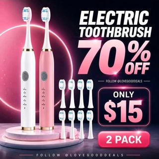 2 Pack Electric Toothbrush for Adults, Travel Electric Toothbrush Includes 10 Replacement Brush Heads, 5 Modes (White & Pink).
Discount: 70%OFF
Original Price: $49.96
Deal Price: $14.99
Code: C5PHCB9K
https://amzn.to/4hcZKMy

✨The link can also be found in my bio @lovegooddeals