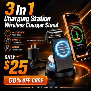 25W Magnetic Fast 3 in 1 Charging Station Wireless Charger Stand Wireless Charger 
Original price: $49.99
Discount price: $25
Discount code: Z94FZS9D 
https://amzn.to/4yYHxsn

✨The link can also be found in my bio @lovegooddeals