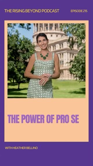 🎙️ New Podcast Episode!

What if the most powerful advocate in your case could be you?

Heather Bellino, CEO of Texas Advocacy Project, joined the Rising Beyond Podcast to talk about the power of pro se legal services and why knowledge, preparation, and confidence can help survivors find their voice in the courtroom.

Not everyone has access to legal representation, but everyone deserves to understand their rights. In this conversation, Heather shares how self-advocacy, paired with the right legal information and support, can empower survivors to move forward with confidence.

Listen now and be reminded that your voice matters. 💜