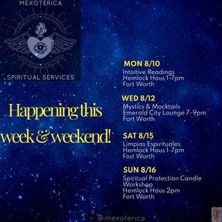 Happening this week! ✨

I also offer virtual readings and in-home services in DFW. Send a DM for more info. 🏠

Wishing you a fantastic week! 🙏🏽

-Oz 🪬
•
•
•
#mexoterica #tarot #weekly #events #fortworth