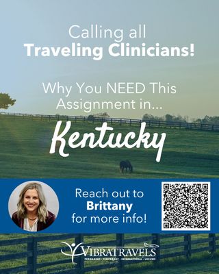 This week’s hot opportunity is in… Kentucky! 💙🐎

Ready to take your healthcare career somewhere new? We have exciting opportunities across the Bluegrass State for healthcare professionals looking to grow their experience, make an impact, and enjoy a new adventure along the way. 🏥✨

When you're off the clock, Kentucky has plenty to explore:
🐎 Experience Kentucky’s famous horse country
🥾 Hike, kayak, and take in the views at beautiful state parks
🌄 Venture underground at Mammoth Cave National Park
🏙️ Explore the food, entertainment, and local attractions in cities like Louisville, Lexington, and Bowling Green
🎶 Discover live music, local festivals, charming downtowns, and plenty of Southern hospitality

👉 Ready to see where Kentucky could take you? Connect with Brittany and explore current opportunities at www.vibratravels.com ✈️

#HotMarketWednesday #TravelHealthcare #HealthcareJobs #KentuckyJobs #TravelNurse #AlliedHealth #HealthcareCareers #TravelJobs #VibraTravels #NowHiring