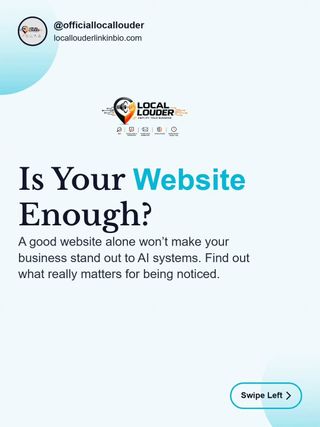 Your website makes the claim. The rest of the web provides the context. 📲 💻

In the age of AI discovery, a standalone website isn't enough. 

If your site says one thing, but local directories, reviews, and social profiles say another, AI won't trust your data. 

When that happens, it's harder for AI to confidently recommend and share:
📍 Who you are
🛠️ What you do
📌 Where you serve
⭐ What customers think
🏆 Why you are relevant 

Stop focusing on creating endless new content. Start focusing on reinforcement. 

Run this quick test: If a customer (or an AI bot) found you on five different platforms today, would they get the same clear story?

If not, it's time to build a consistent digital identity. 🎯

Visit our 🔗 link in bio to learn more about AI visibility. Save this post for later. Share it with your favorite business! 

Follow @officiallocallouder for more no-nonsense local business marketing strategies.

✅ Get more hot leads 
✅ Get more customers and clients
✅ Retain the customers and clients you already have

#aiseo #localbusinessmarketing #localbusinesses #localseo
