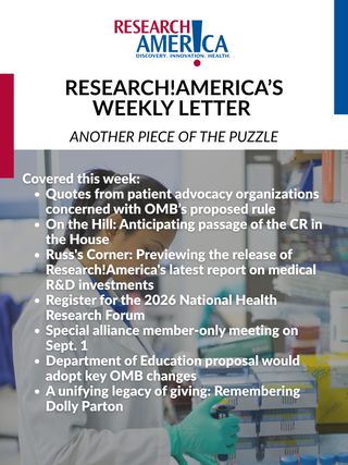 In this week's letter, we have highlighted our anticipation that the House will be back in session next week and will take up the bipartisan Senate-passed continuing resolution. 

We also provide more insights into our upcoming report release, "U.S. Investments in Medical and Health Research and Development 2021-2025." 

Finally, we are collecting quotes from patients and patient advocacy groups in response to the Office of Management and Budget's proposed rule on federal grantmaking. Please contact us if you have a quote to share! Details are in our latest Weekly Letter. Link in bio. 

#MedicalResearch #HealthResearch #Investment #OMB