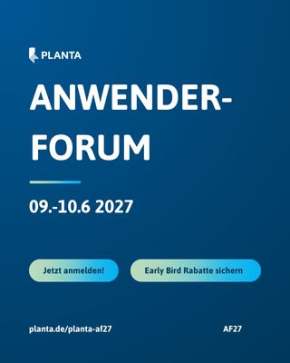 Zwei Tage PLANTA.
📅 9.–10. Juni 2027

Auch 2027 bringen wir wieder PLANTA Anwender, Projektmanagement-Expert und unser Team zusammen – für praxisnahe Einblicke, direkten Austausch und neue Perspektiven rund um PLANTA und modernes Projektmanagement.

👉 Jetzt anmelden und Early Bird sichern:
Link in Bio

Und das ist erst der Anfang:

Freut euch nächste Woche auf eine erste Themenvorschau!

#PLANTA #Anwenderforum2027 #Projektmanagement #PM #Networking