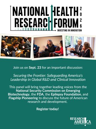 👀 Here is a sneak peek at a panel that will be featured at the 2026 Research!America National Health Research Forum: 

"Securing the Frontier: Safeguarding America's Leadership in Global R&D and Clinical Innovation"
 
This panel will bring together leading voices to discuss the United States' standing as the undisputed global engine for biopharmaceutical innovation, translating cutting-edge science into life-saving treatments. However, America's R&D ecosystem now faces a critical inflection point. With rising global competition, alongside complex regulatory landscapes, skyrocketing development costs, and the rapid emergence of AI, maintaining our nation's competitive edge is more challenging than ever. 

Join us on Sept. 23 for this important discussion. Register today via the link in our bio! 

#RAForum #HealthResearch #MedicalResearch