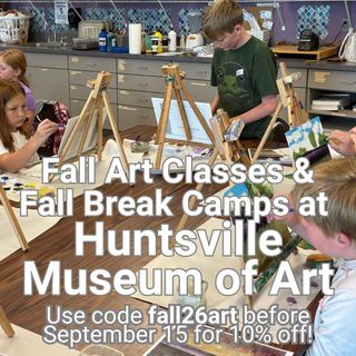 Fall Break is just a month away! Over the next few weeks, we are going to be showcasing some fantastic options to choose from this year.

The Huntsville Museum of Art's Isenberg Art Academy is running Half-Day Art Camps October 5 through 9 with a POP into Art theme. Campers will explore drawing, painting, and printmaking, dig into Pop Art with bright colors and everyday images, and visit the WARHOL exhibition for inspiration. All projects are new this year.

Camp I is for ages 5 to 7, and Camp II is for ages 8 to 10. Both run 9 AM to noon downtown at Big Spring Park, and each one is capped at 12 kids. All materials are provided, so just send a nut-free snack and a drink.

The cost is $190 for members and $290 for non-members. Register by September 15 with code fall26art to save 10%.

Registration link in our bio, or call you can call 256-535-6372. https://hsvmuseum.org/fall-break-winter-break-camps/