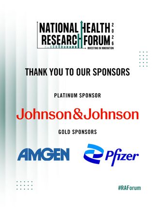 Thank you to our sponsors! 

We're incredibly grateful for their generous support. Their partnership has helped us bring the 31st annual National Health Research Forum to life. Thank you! 

Learn more about our 2026 National Health Research Forum Sponsors on our website. Link in bio. 

#RAForum #ThankYou 
@jnj @amgenbiotech @pfizerinc