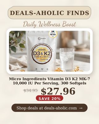 🔥 Micro Ingredients Vitamin D3 K2 MK-7 10,000 IU Per Serving, 300 Softgels
💰 $27.96 (was $34.95) — 20% OFF
👉 https://deals-aholic.com/d/B07YMJLTR6
🔗 Link also in bio
🗳️ Yay or nay? Vote below!
#dealsaholic
#ad