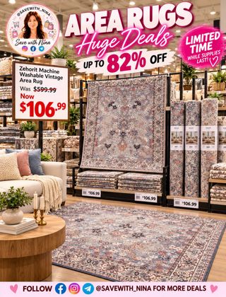 🚨 82% OFF AREA RUG! 😍🏡

OMG! This gorgeous washable vintage rug dropped from $599.99 to ONLY $106.99! 🤯🔥

✨ Save $493!
✨ Machine washable
✨ Perfect for living rooms, bedrooms & entryways!

💬 Comment “Link” for the link! 🛒

💕 Follow @savewith_nina for more amazing deals!

⏳ Prices may change anytime!
https://creatorlink.shop/3VEswgk
#ad #AffiliateDisclosure — I may earn a commission if you purchase through my links, at no extra cost to you.

#AreaRugDeals #HomeDeals #BudgetHomeDecor @wayfaircreators @wayfair