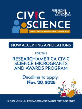 💡 Power your public engagement! 🔬🧬✨ 

Research!America is now accepting applications for our 2026-2027 Civic Engagement Microgrants. These microgrants provide funding to groups led by STEMM post-docs, as well as graduate and professional students, for projects related to public engagement. 

We're also accepting applications for our Public Engagement Content Awards, which focus on the creation of curricula to help scientists build civic science skills. 📑💼 

Applications for both funding opportunities are due Nov. 20, 2026. For more details and to apply, please visit the link in our bio. 

#EarlyCareer #STEM #PublicEngagement #SciComm #ScienceOutreach