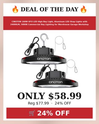 🔥 CINOTON 160W UFO LED High Bay Light, Aluminum LED Shop Lights with 24000LM, 5000K Commercial Bay Lighting for Warehouse Garage Workshop Factory Hall, 6' Cable & Safety Rope, ETL Listed 2 Pack
💰 $58.99 (was $77.99) — 24% OFF
👉 https://deals-aholic.com/d/B0CMPWHLN5
🔗 Link also in bio
📦 Who's adding this to cart?
#yourdealishere
#ad