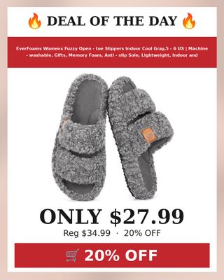 🔥 EverFoams Womens Fuzzy Open - toe Slippers Indoor Cool Gray,5 - 6 US | Machine - washable, Gifts, Memory Foam, Anti - slip Sole, Lightweight, Indoor and Outdoor, Cozy
💰 $27.99 (was $34.99) — 20% OFF
👉 https://deals-aholic.com/d/B0CLGRDRN1
🔗 Link also in bio
💡 What deal should I hunt next?
#yourdealishere
#ad