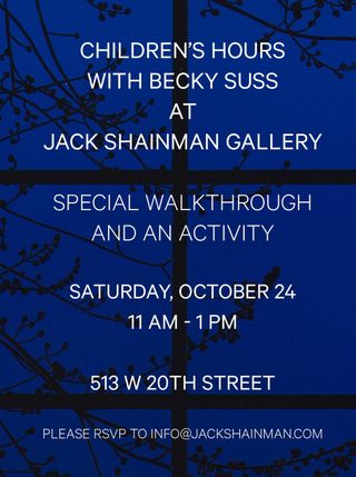 Join us at our Chelsea gallery on Saturday, October 24 from 11AM–1PM for Children's Hours: a special walkthrough of "Night House" by @BeckySuss, led by the artist's mother and followed by a craft activity.

Recommended for elementary school-aged children; all ages are welcome. "Night House" is on view at 513 W 20th Street through October 31.

Please RSVP to info@jackshainman.com.

#BeckySuss #NightHouse #JSGChelsea #JackShainmanGallery #JSG