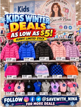 🚨❄️ KIDS WINTER DEALS AS LOW AS $5!! 😱🔥

🧥 Puffer Jackets ONLY $17.99!
🧤 Gloves & Mittens 2-Packs $5!
🧢 Cozy Beanies JUST $5!

🔥 UP TO 70% OFF!

👉 SWIPE to see all the deals! 😍
🏃‍♀️ HURRY! Grab your favorites before sizes sell out!

💬 Comment LINK to shop! 🛍️

💕 Follow @savewith_nina for more deals!

https://on.ltk.com/+V7XouLT6fqqrTIPAxrHSgA
#ad #affiliate #KidsDeals #WinterDeals ClearanceFind