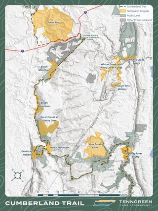 The Cumberland Trail, a long-distance hiking trail that will span more than 300 miles when complete, is a powerful example of why connected corridors matter. These corridors link unbroken habitats across the landscape, helping people, plants, and wildlife thrive while strengthening our ability to adapt to natural disasters, development pressures, and climate change.

Since 1998, TennGreen Land Conservancy and our partners have worked together to protect and expand the Cumberland Trail. The yellow areas on the map show completed TennGreen projects, including key land acquisitions and conservation easements that have contributed to this vital corridor.

Shout-out to @cumberlandtrailconservancy and the many others across Tennessee who have played a major role in @cumberlandtrailstateparks establishment and growth!

Read more about our work along the Cumberland Trail via the link in bio.