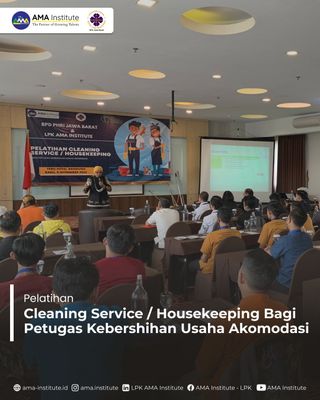 Pada tanggal 9 November 2022 telah diadakan pelatihan Cleaning Service / Housekeeping Bagi Petugas Kebersihan Usaha Akomodasi di Tebu Hotel Bandung. Pelatihan ini merupakan kerja sama antara @phrijawabarat dan  @ama.institute sebagai mitra penyedia pelatihan kerja yang dihadiri oleh 43 Peserta dari hotel-hotel yang ada di Jawa Barat.

Intip keseruan pelatihan kali ini dengan cek foto-foto di slide selanjutnyaa

Terima kasih atas antusiasme peserta, sampai bertemu di pelatihan LPK AMA Institute lainnya ! 😊

Salam Sehat Selalu
AMA Institute
The Partner of Growing Talents

***
📸 PHRI BPD Jawa Barat

#Pelatihan_AMAInstitute #pelatihanberbasiskompetensi #pelatihankerja #pelatihan #kerjasama #kolaborasi #lembagapelatihankerja #lembagapelatihan #housekeeping #cleaningservice #cleaningservice #kebersihan #hotel #usahaakomodasi