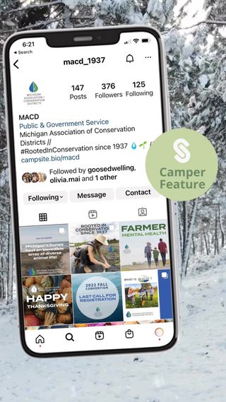 This week’s camper feature? Our friends over at @macd_1937 🌎 

We love the way MACD incorporates their brand colors onto their http://campsite.bio/ profile. And these peeps have important information to share, so they’ve got all of their stuff linked up: resources, sign ups, and socials. Go check ‘em out and learn more about the Michigan Conversation Districts! 

Interested in setting up your own Campsite.bio? Head to our website by clicking the link in our bio ⬆️